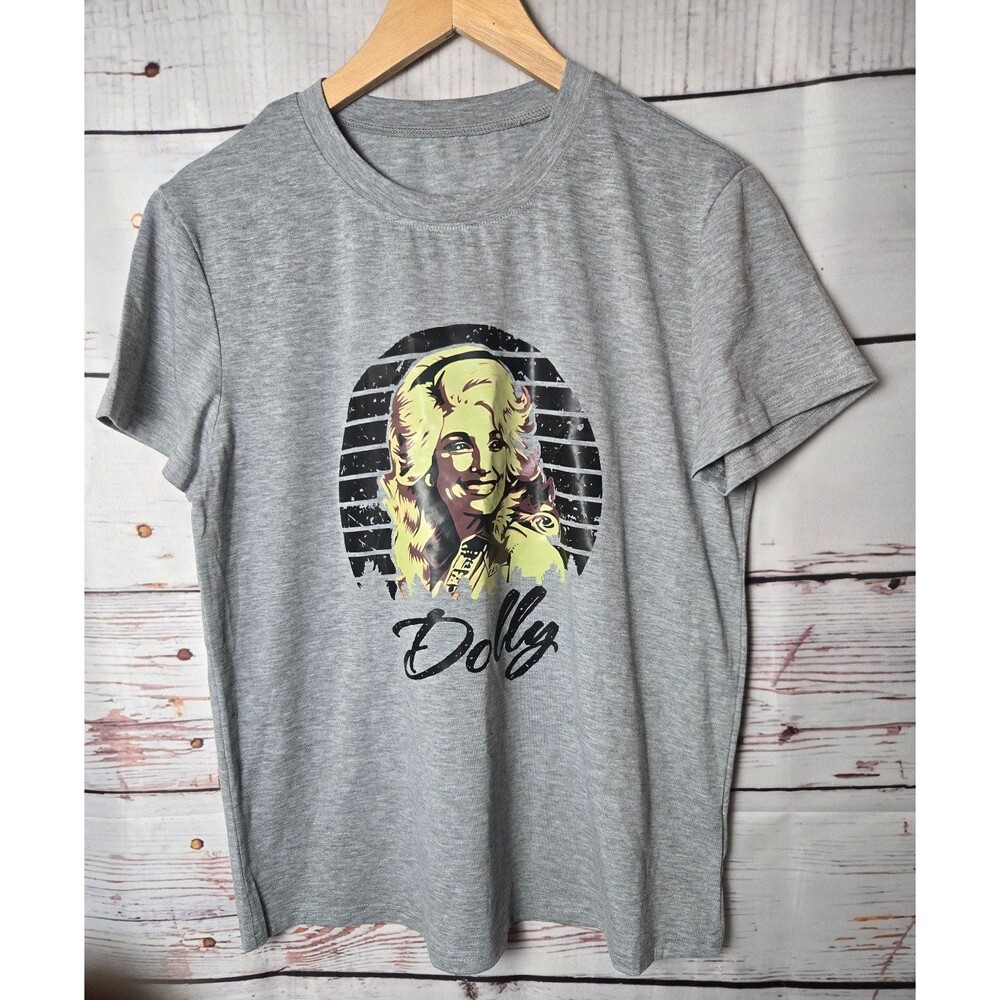 Dolly Parton Womens Tshirt Size Large Gray Vintage  Retro Style Country Graphic